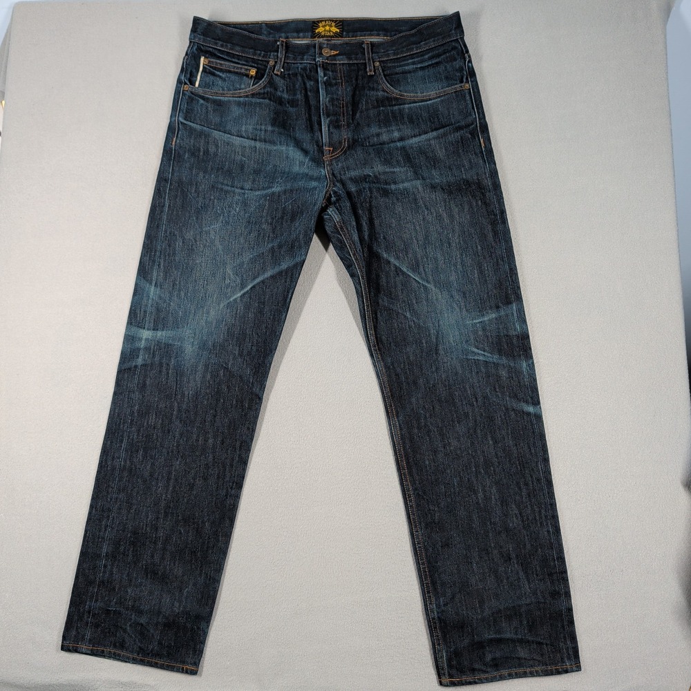 Brave Star Jeans Mens 38x33 Blue Selvedge Raw Denim USA Made Straight Leg